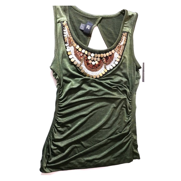 Iz Byer Tops - New Iz Byer Beaded Stretchy Green Top Small